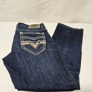 Salvage Mayhem Straight Jeans‎ Mens 33x30 Dark Wash Embroidered Buckle Exclusive